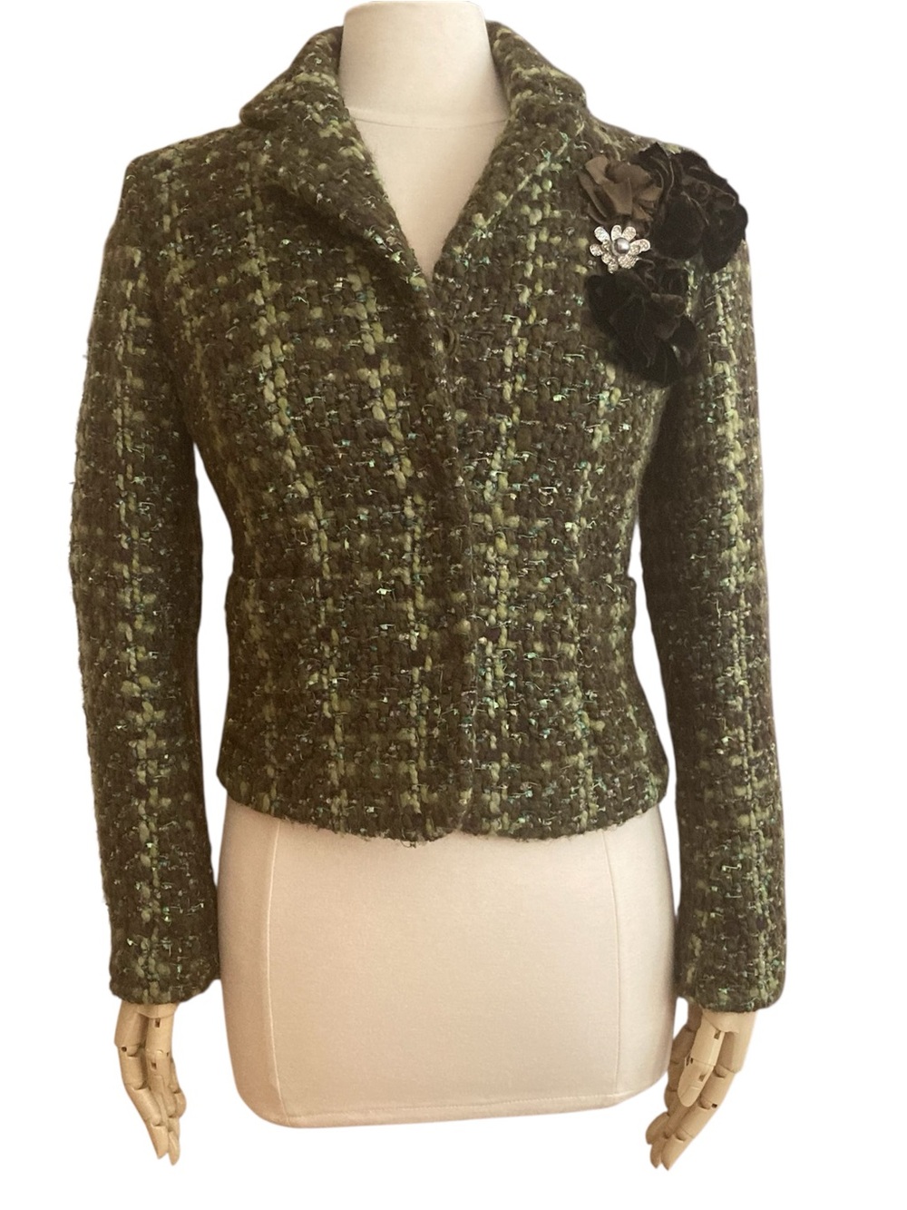 ZARA | Rare Wool Tweed 3D Applique Statement Cropped Blazer L